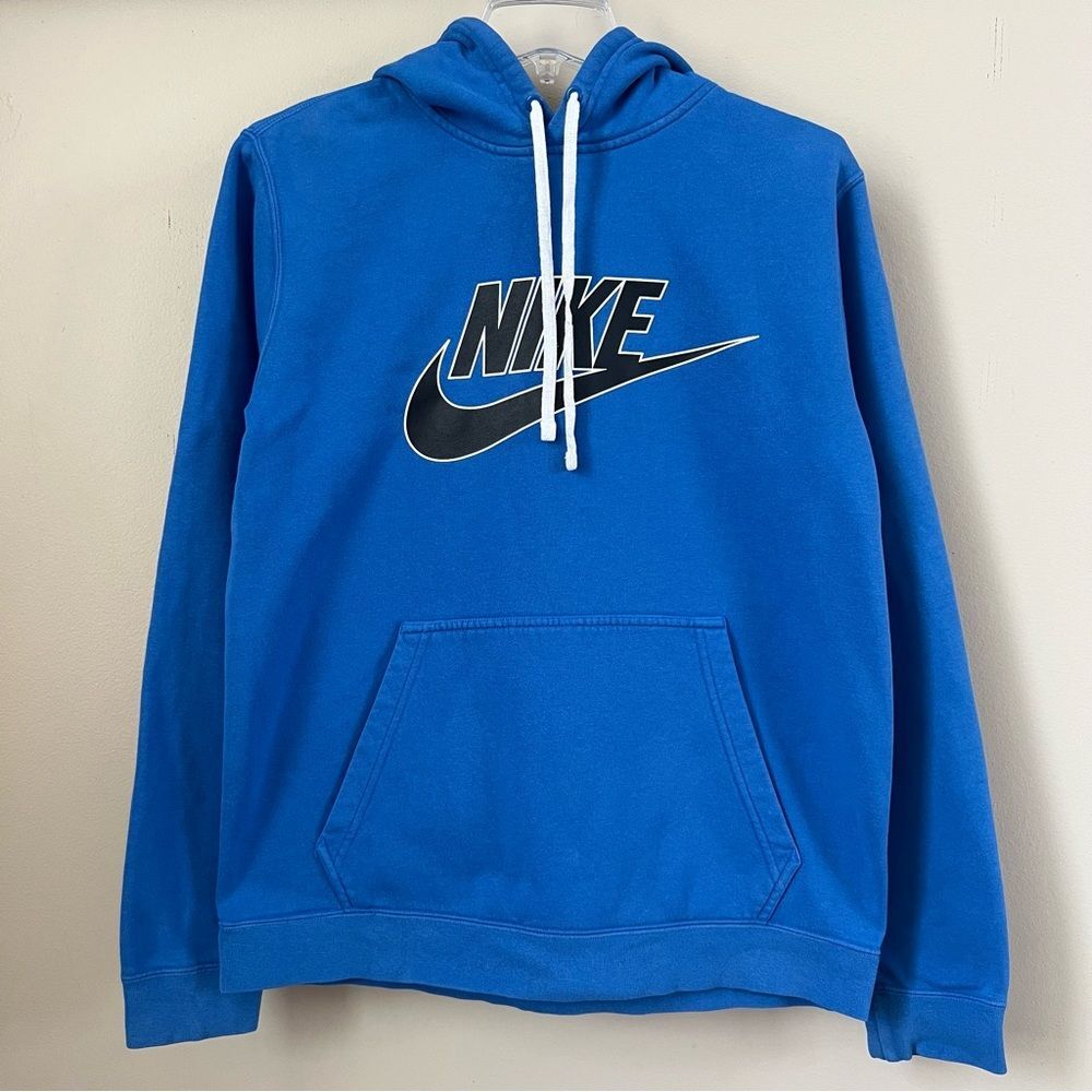 VTG Y2K Nike Swoosh Blue Hoodie Big Swoosh Pullover Crewneck Hoodie SZ M